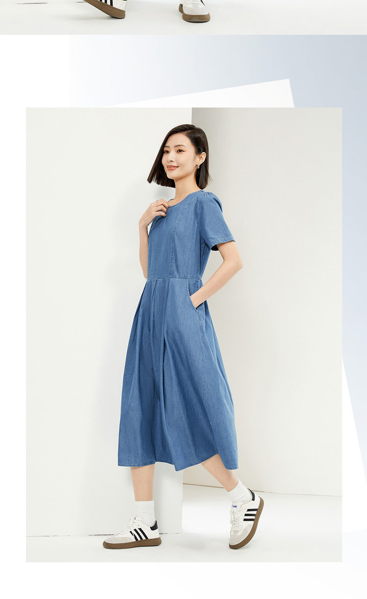 ロングワンピース デニム 優美な佇まいのデニムワンピース