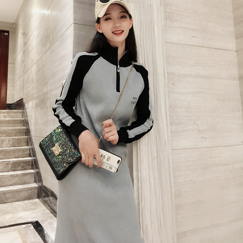 ロングワンピース タートルネック 配色切替タートルネックロングワンピース