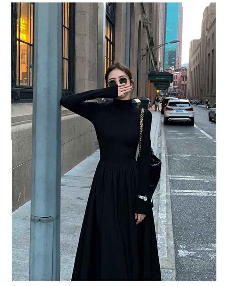 ロングワンピース ハイネックニットロング切替プリンセスワンピース
