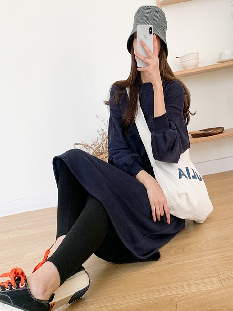 ロングワンピース ポロシャツ 襟付きゆったりシルエット長袖ワンピース