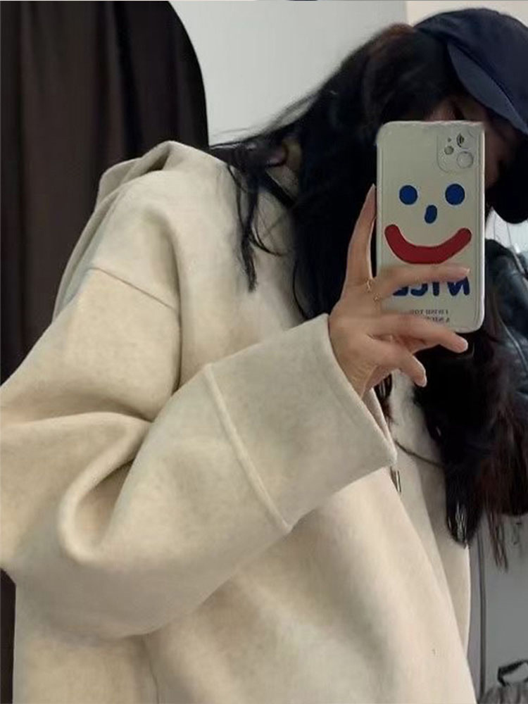 ロングワンピース スウェット 裏起毛フード付きゆったりロングワンピース