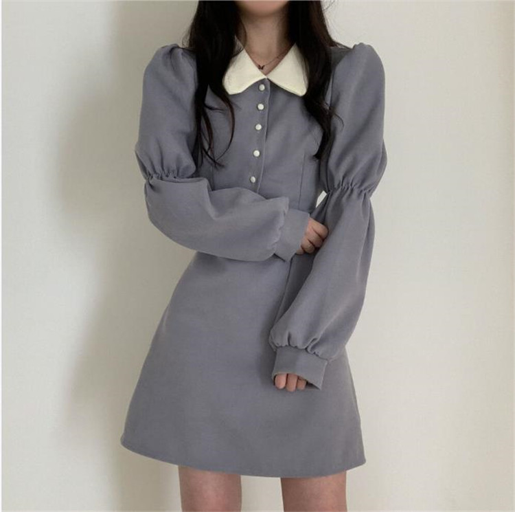 ロングワンピース 襟付きシャツワンピース 袖ふんわり上品カジュアル