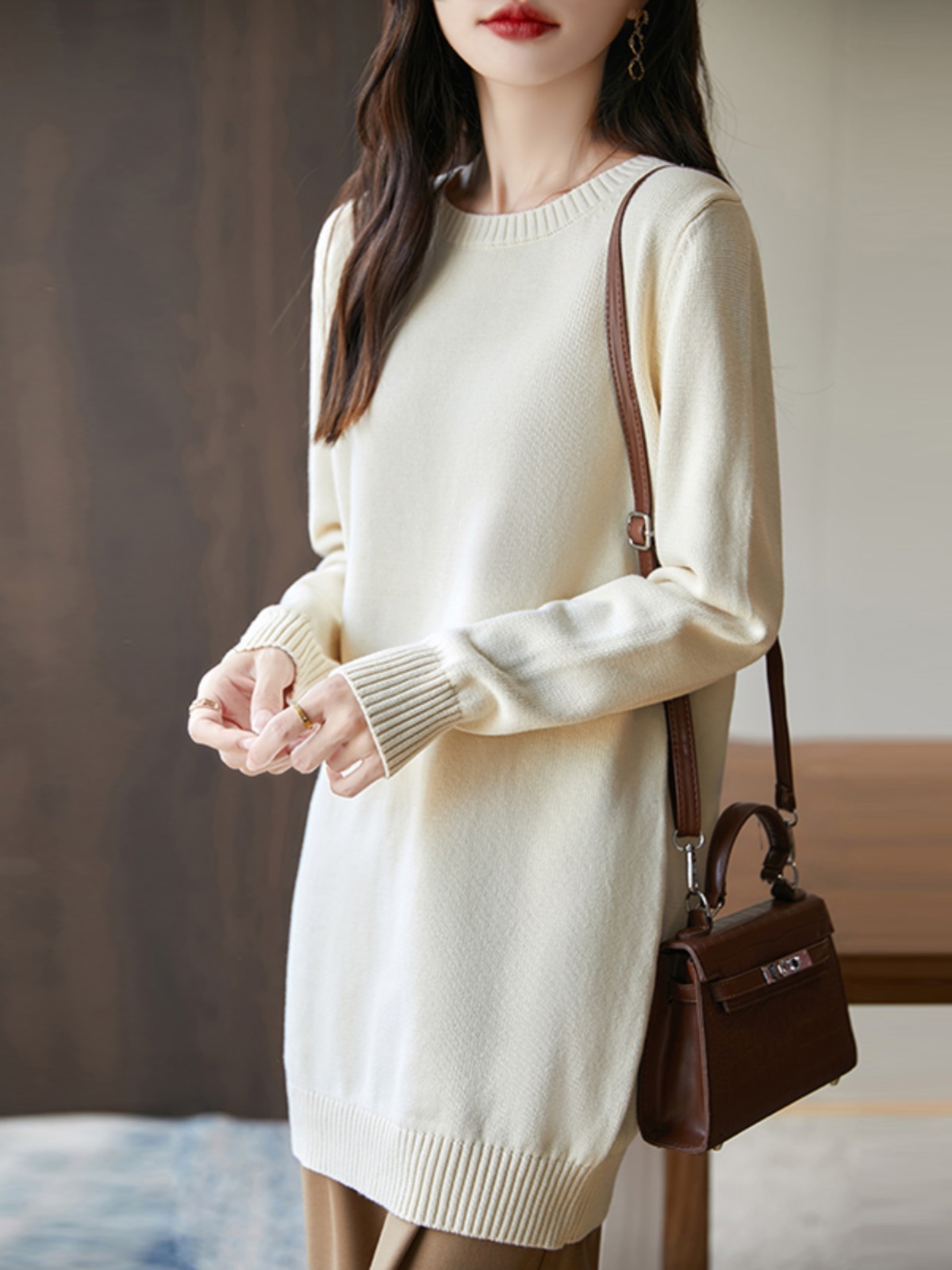 ロングワンピース ニット シンプルロング丈ゆったりニットチュニック