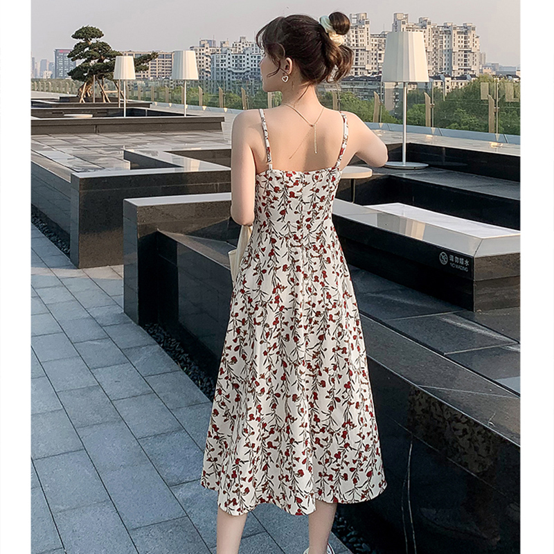 ロングワンピース キャミ 花柄プリント裾広がりキャミソールワンピース