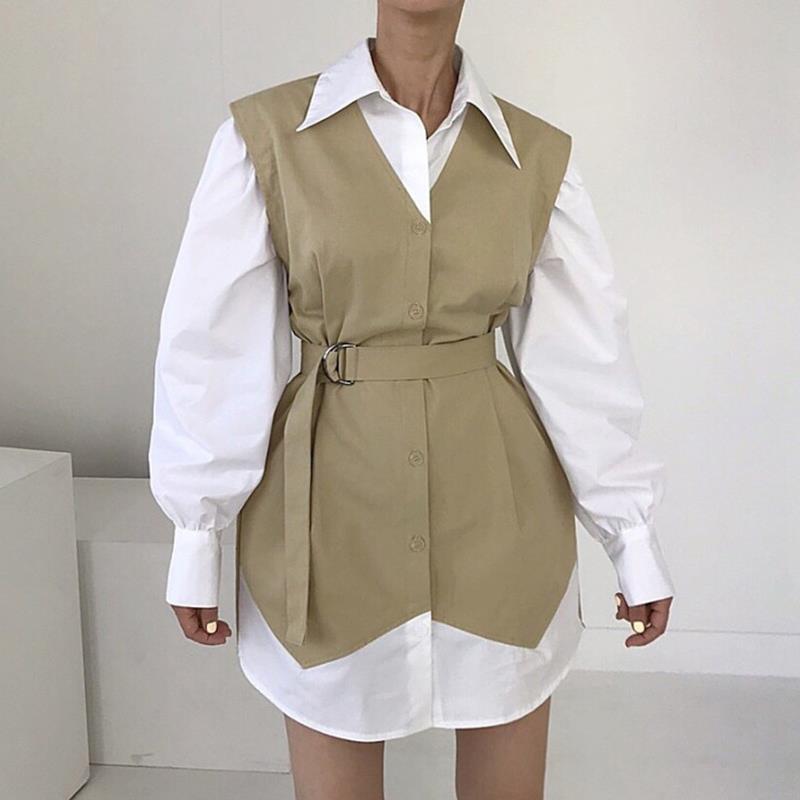 ロングワンピース 秋新作レイヤード風シャツワンピース長袖レトロ