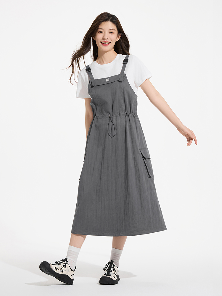 ロングワンピース スウェット ゆったりサロペットロングワンピース