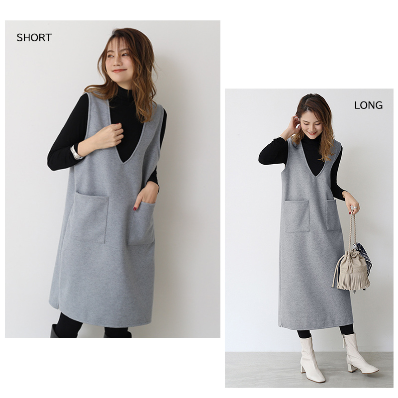 ロングワンピース 女性用無地ベーシックブイネックタイトワンピース袖なし丈選択可