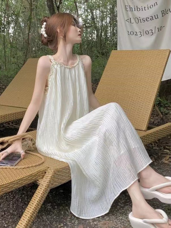 ロングワンピース 新作レディースキャミワンピース上品プリーツロング丈