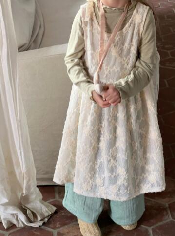 キッズ花柄重ね着風ロングワンピース九十から百五十センチ