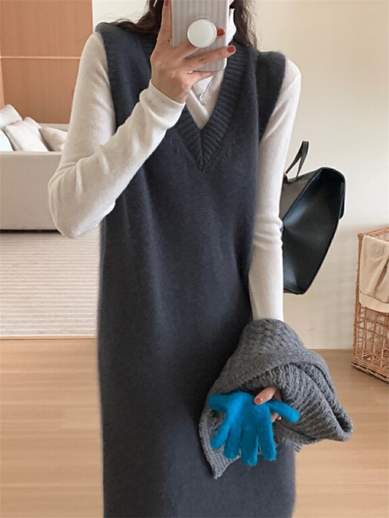 ロングワンピース シンプル上品ニットベストワンピース