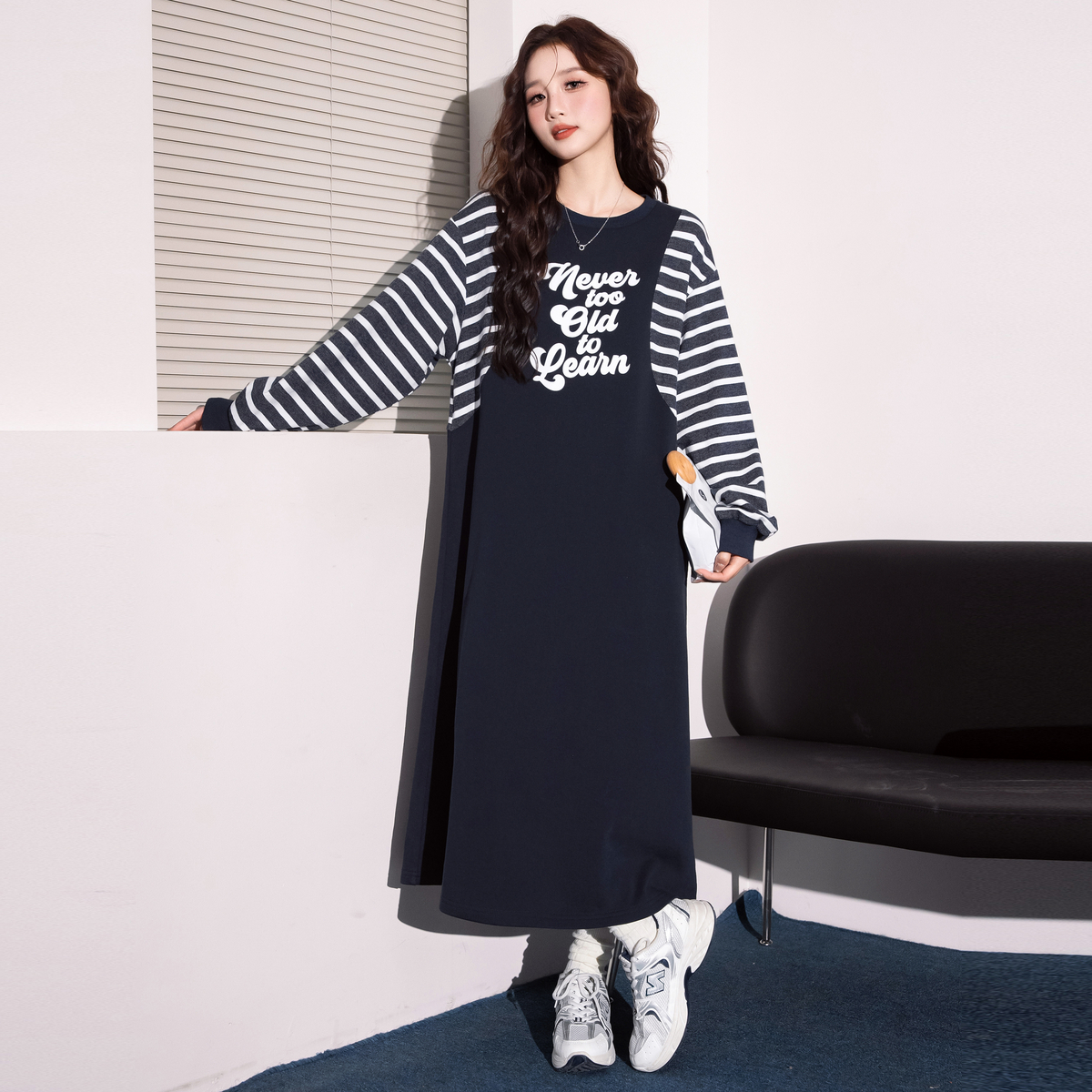 ロングワンピース ニット メッセージプリント切替ロングワンピース