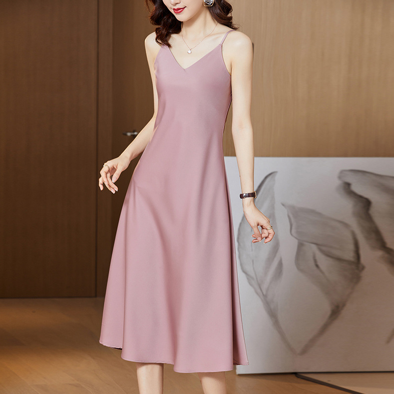 ロングワンピース キャミ 大人上品Ｖネック細身シルエットキャミソールドレス