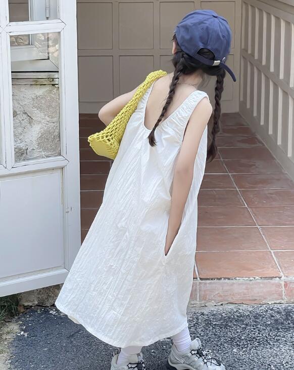 キッズ女の子用白色ロングワンピース90-150センチ