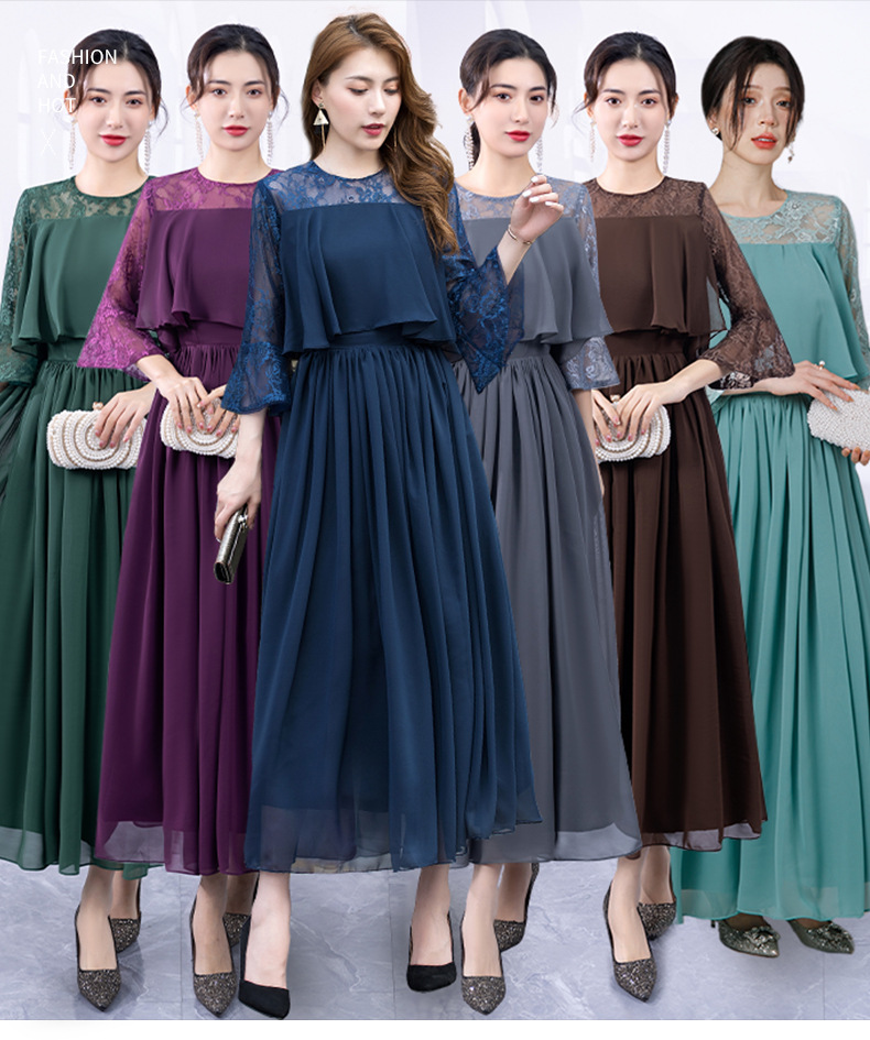 ロングワンピース フォーマル ドレス 結婚式 披露宴 レース袖 ロング丈 ワンピース