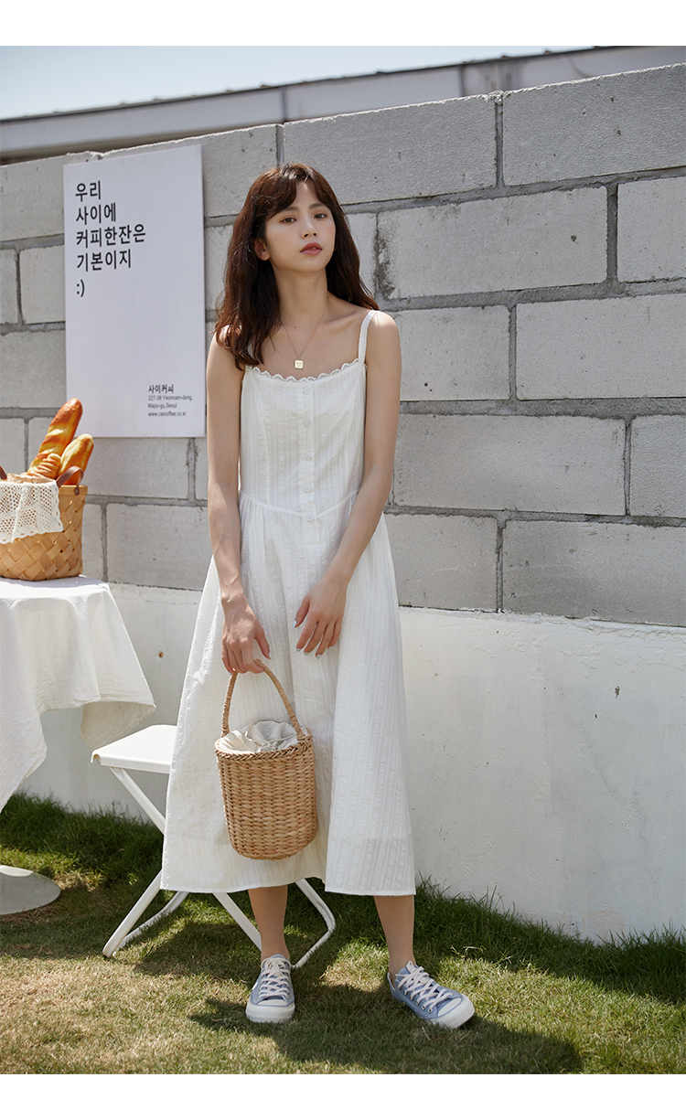 ロングワンピース キャミ 花柄刺繍レース細肩紐ロングキャミワンピース