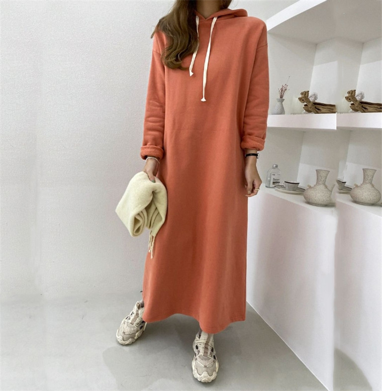 ロングワンピース スウェット ゆったりフーディロングワンピース