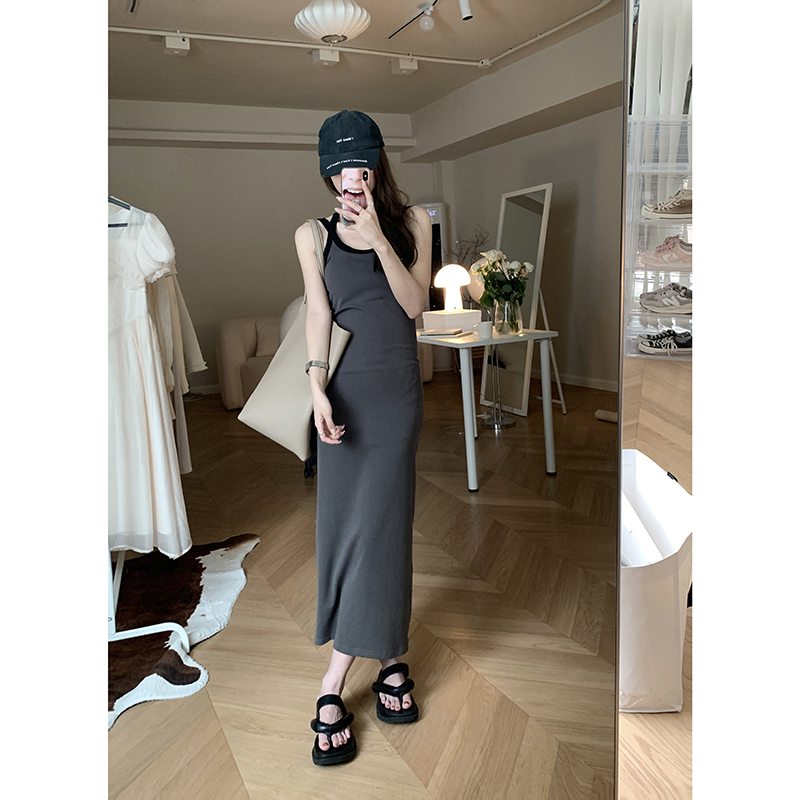 ロングワンピース キャミ 体型すっきり見せタイトフィットロングキャミワンピース