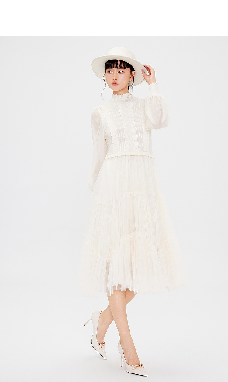ワンピース タートルネック 優美チュールスカート タートルネックワンピース