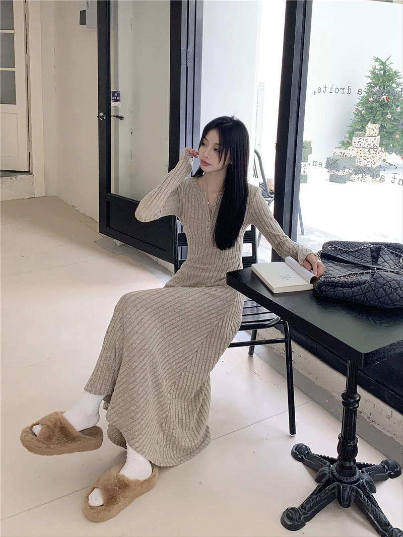 ロングワンピース リブ編みロマンチックワンピース