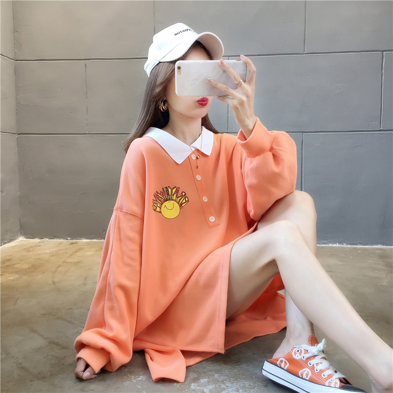 ロングワンピース ポロシャツ 太陽刺繍入り配色襟ポロシャツロングワンピース