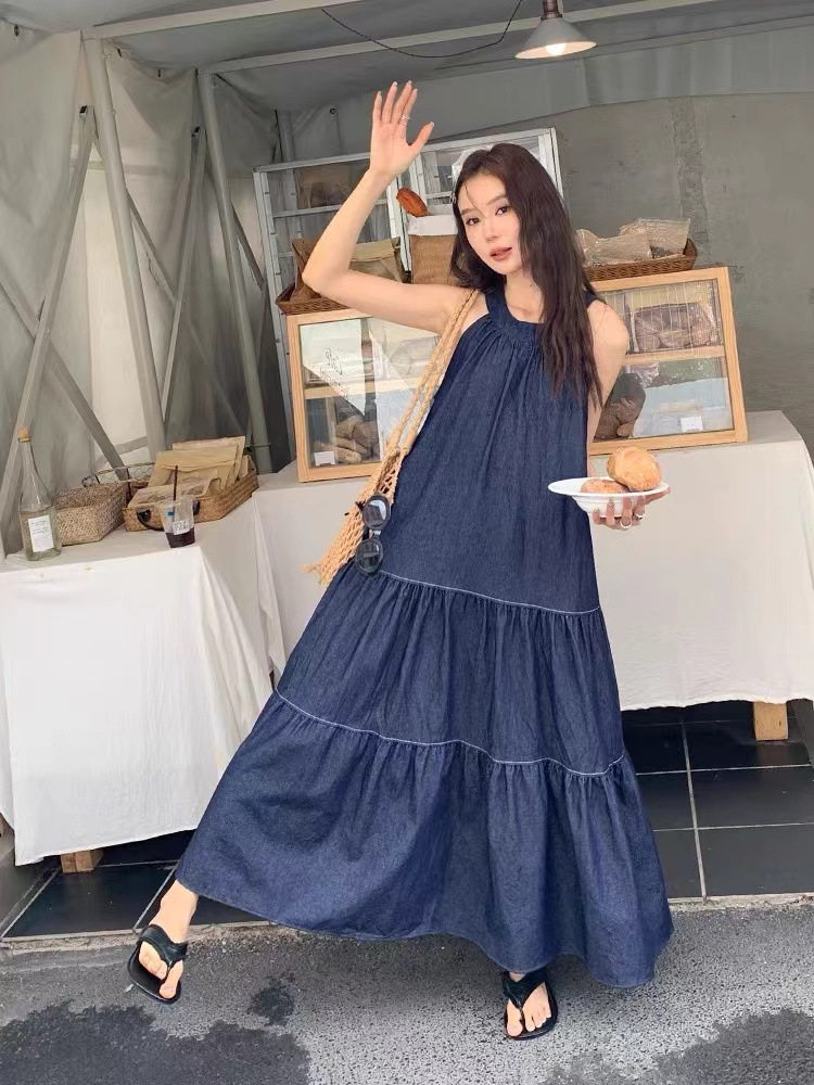 ロングワンピース 重ね着風ティアードロングワンピース