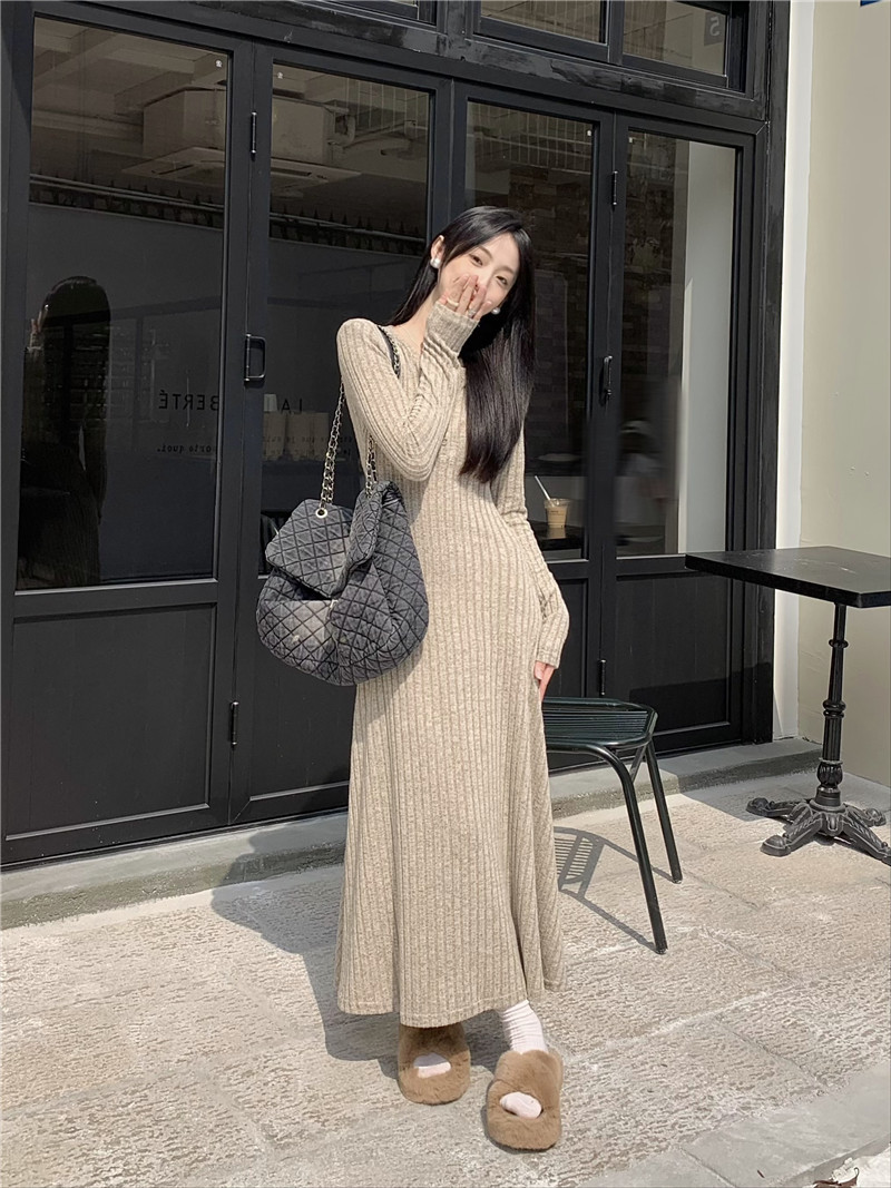 ロングワンピース リブ編みロマンチックワンピース
