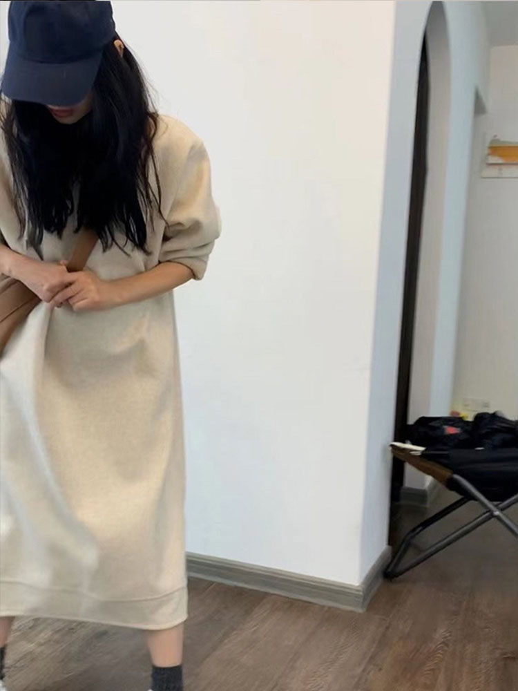 ロングワンピース スウェット 裏起毛フード付きゆったりロングワンピース