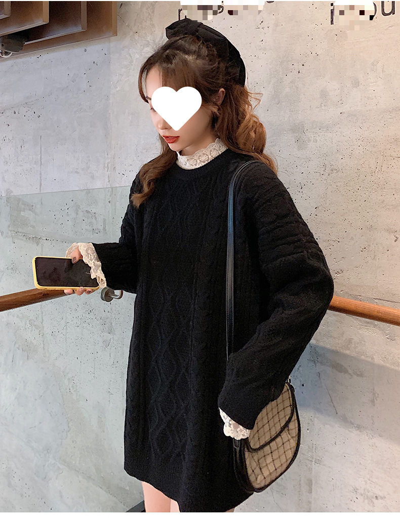ロングワンピース ゆったりケーブル編みニットワンピース