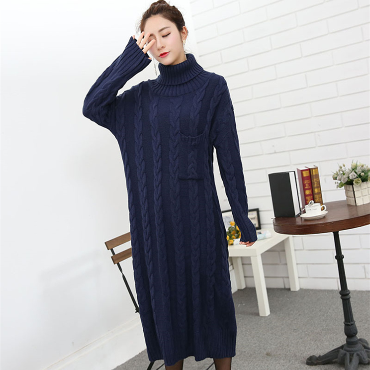 ロングワンピース タートルネック ケーブル編みタートルネックニットロングワンピース