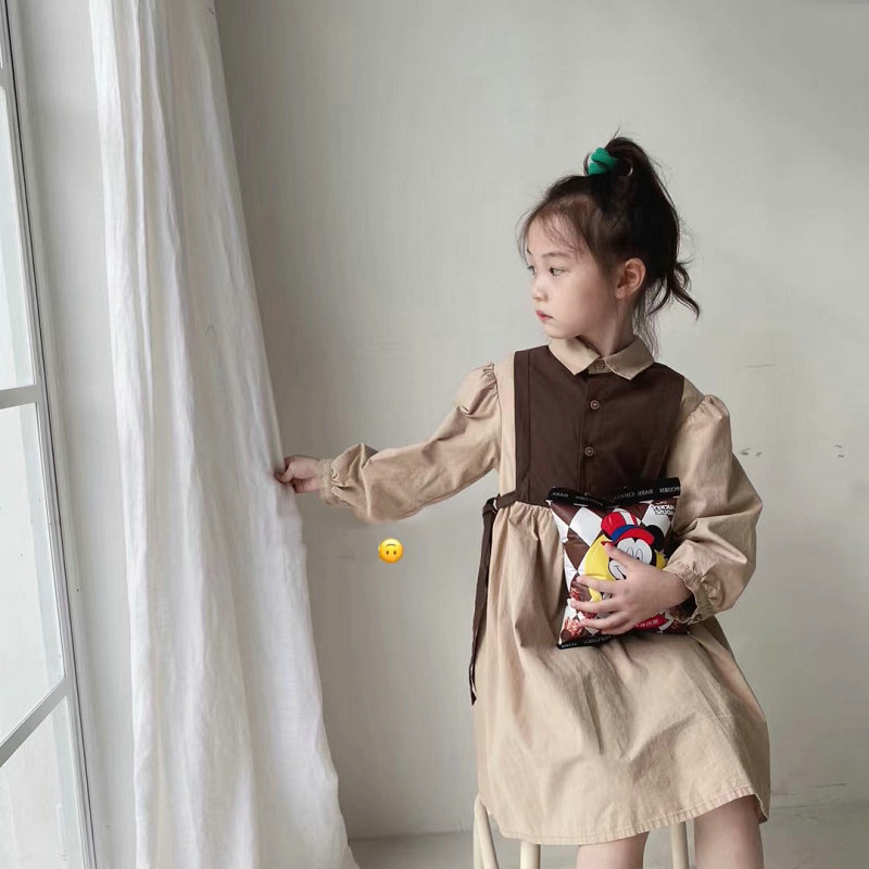 ロングワンピース 韓国風キッズ女の子長袖ワンピース秋冬可愛い重ね着風