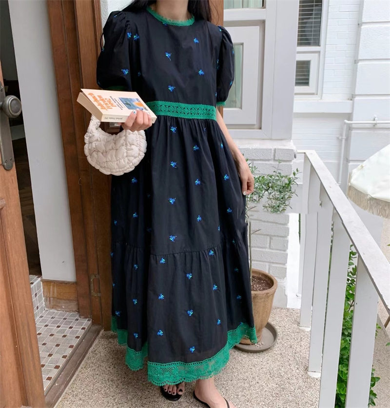 韓国風花柄フレアロングワンピース夏新作