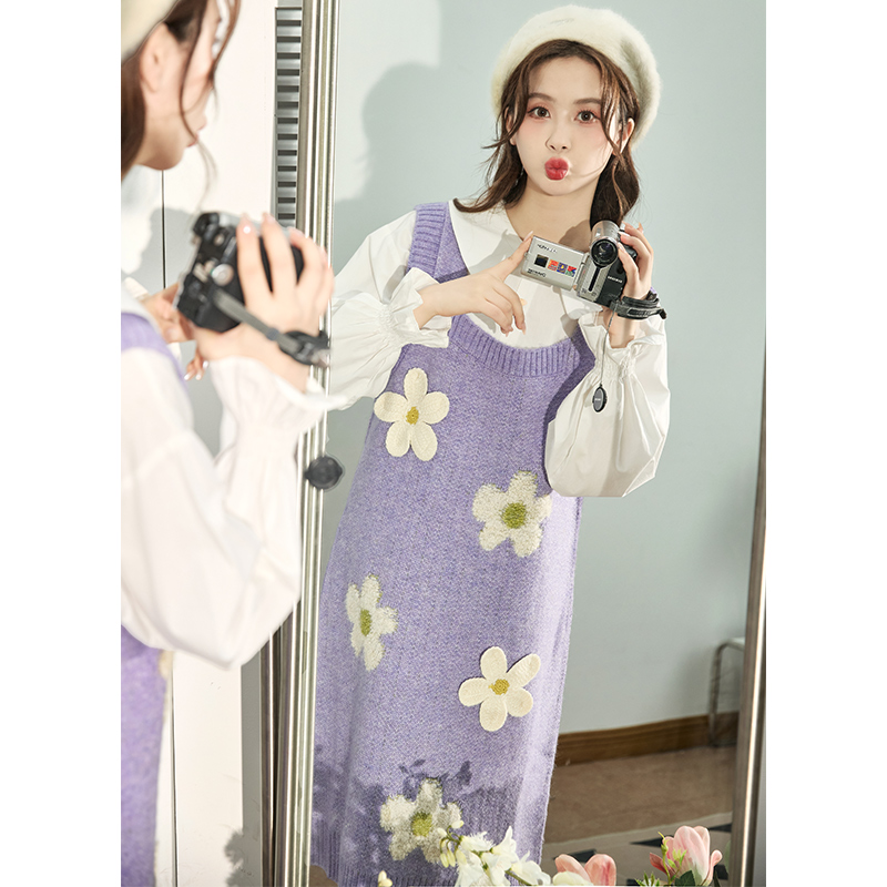 ロングワンピース 花柄モチーフ ふんわりベストワンピース