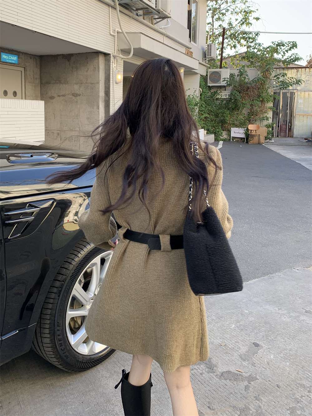 ロングワンピース ゆるふわベルト付きニットワンピース