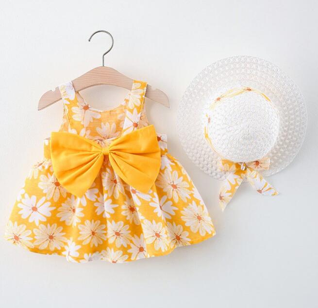 ベビー服 花柄ロングワンピース 帽子付きセット 春夏