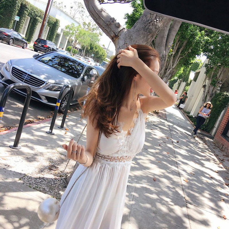 ロングワンピース キャミ レース切替ウエストマーク透け感キャミロングワンピース