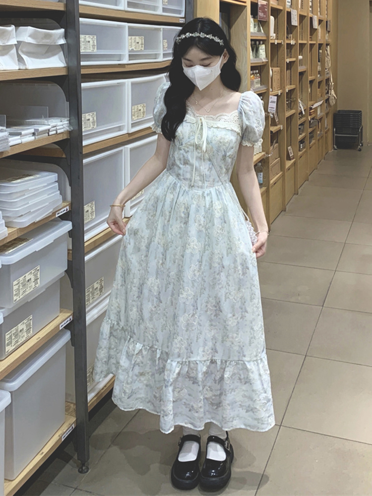 ロングワンピース レース 花柄刺繍レース乙女ワンピース