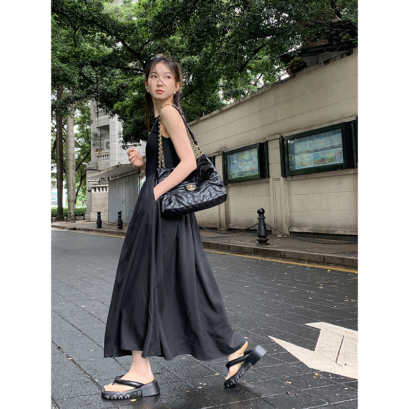 ロングワンピース キャミ 大人っぽいシンプル無袖ロングワンピース