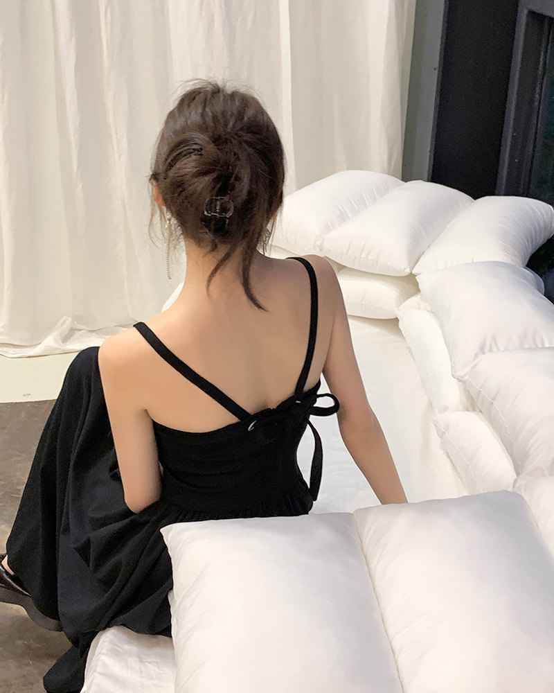 ロングワンピース 韓国風キャミワンピース背中見せリボン付きロング丈