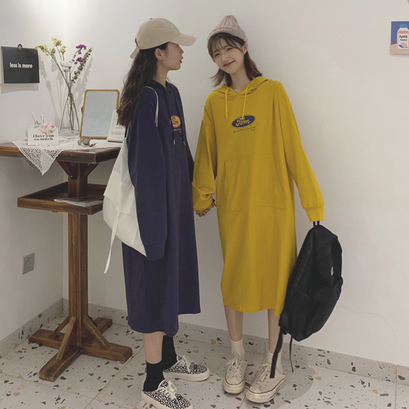 ロングワンピース スウェット カジュアルフード付きロングワンピーススウェット