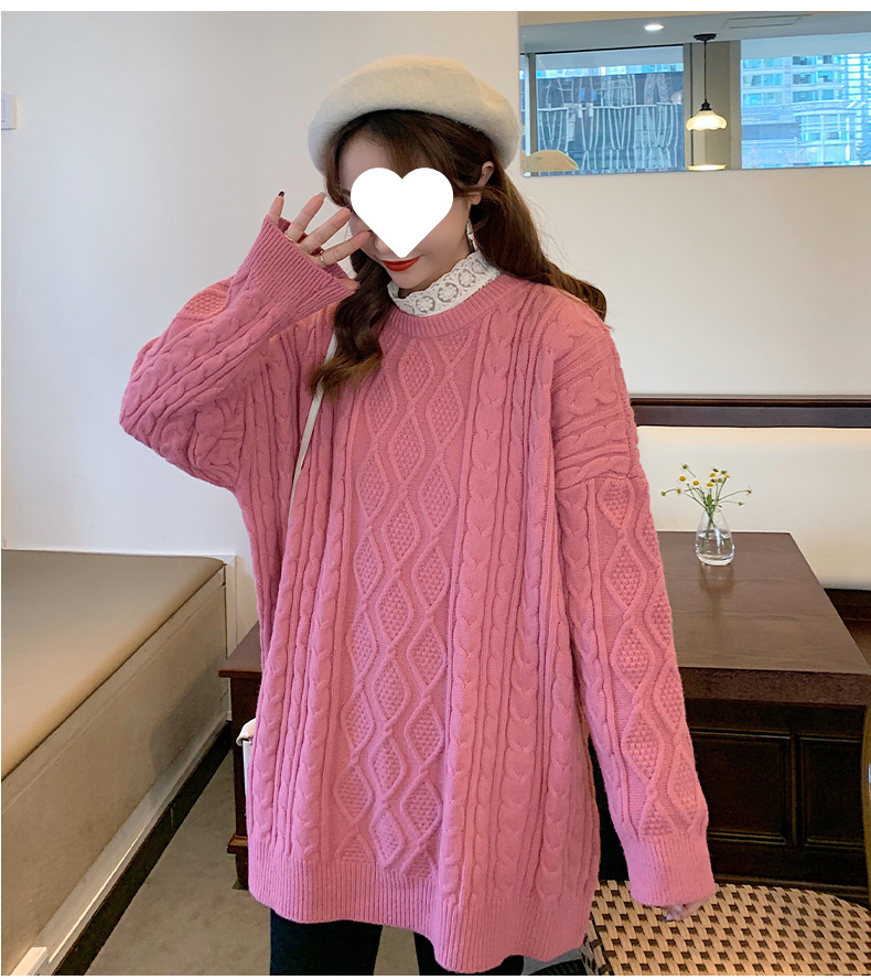 ロングワンピース ゆったりケーブル編みニットワンピース