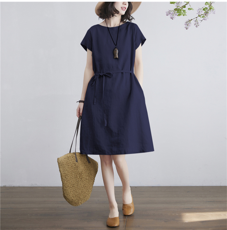 ロングワンピース 春夏レディース無地ノースリーブワンピース麻調ゆったりきれいめ
