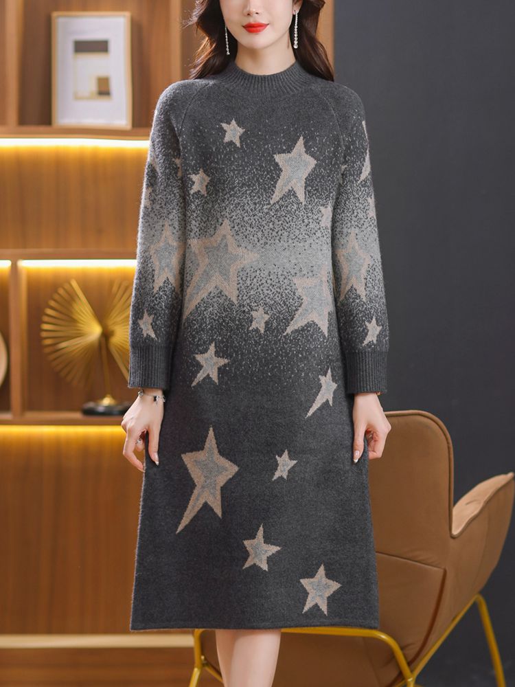 ワンピース ニット 星空模様のあったかニットワンピース