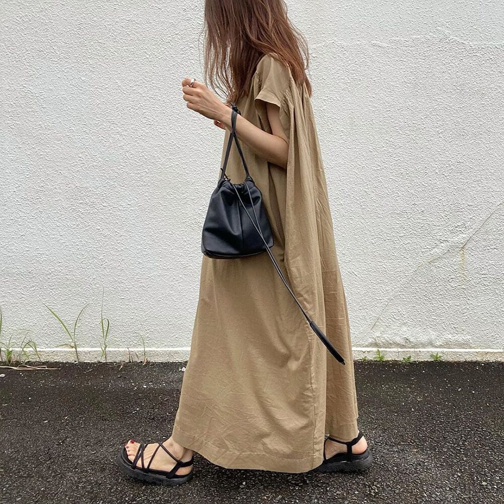 ロングワンピース シャツ ゆったりシルエット半袖シャツワンピース