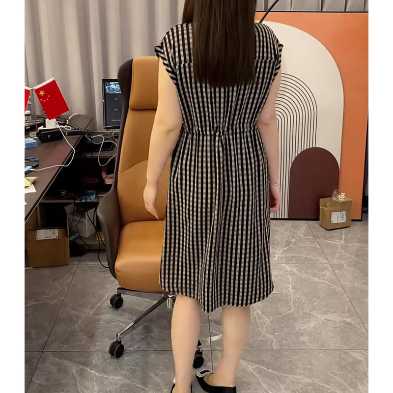 ロングワンピース シャツ 縦縞柄袖なしシャツワンピース