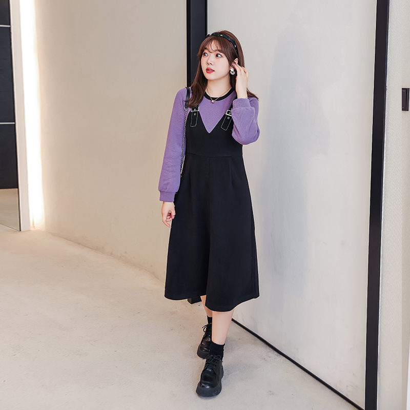 ロングワンピース ニット 重ね着風サロペットワンピース