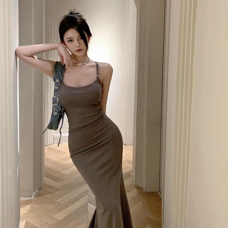 ロングワンピース キャミ 体型美人見せスリムフィットロングワンピース