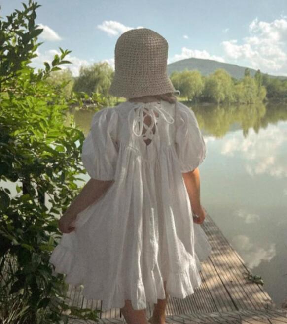 ロングワンピース 2025春新作 韓国風ベビー服 白色ロング丈ワンピース 90-140