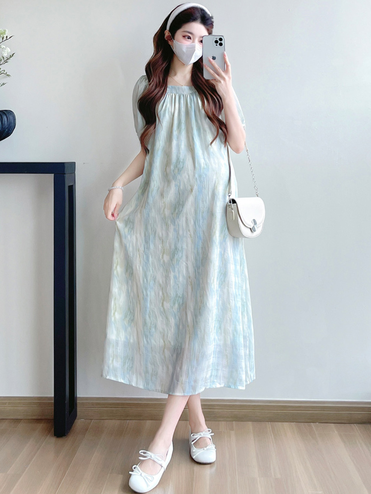 ロングワンピース レース 水彩模様のふんわりレースワンピース
