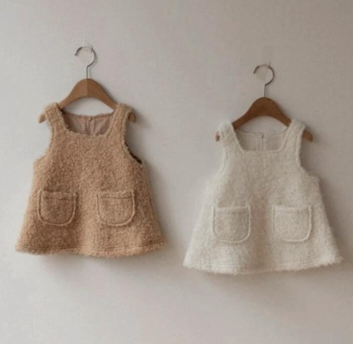 ロングワンピース キッズ もこもこ素材 サロペットワンピース 66-90センチ 2色展開