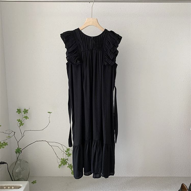 フリルノースリーブ牧歌的ロングワンピース